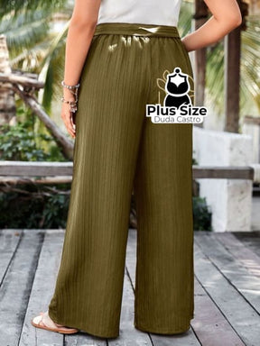 Calça Pantalona Com Laço E Cintura Alta Plus Size