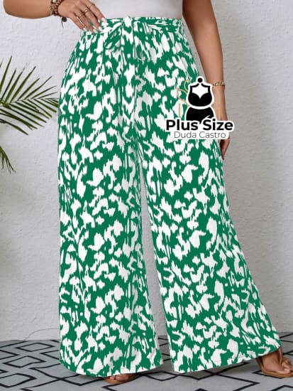 Plussize Calça Pantalona Com Laço E Cintura Alta