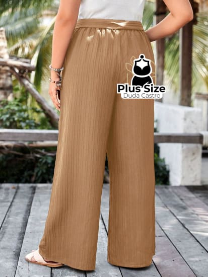 Calça Pantalona Com Laço E Cintura Alta Plus Size