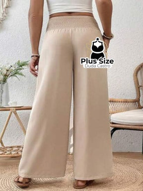 Calça Pantalona Coz Largo Em Elástico Várias Cores Plus Size Calça