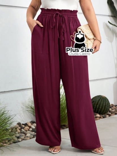 Calça Pantalona Em Viscose Cintura Alta Várias Cores Plus Size Calça