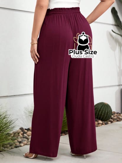 Calça Pantalona Em Viscose Cintura Alta Várias Cores Plus Size Calça