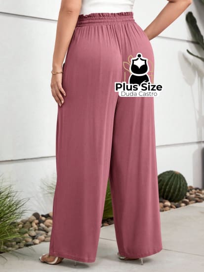 Calça Pantalona Em Viscose Cintura Alta Várias Cores Plus Size Calça