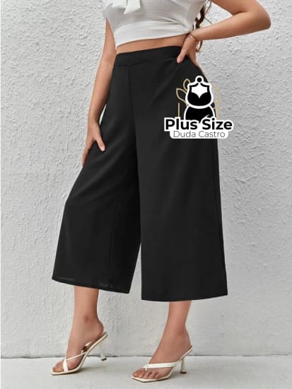 Plussize Calça Pantalona Pantacourt Cintura Alta