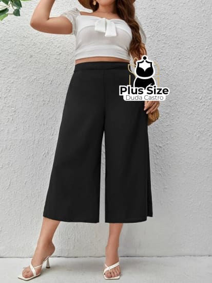 Plussize Calça Pantalona Pantacourt Cintura Alta