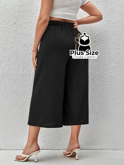 Plussize Calça Pantalona Pantacourt Cintura Alta