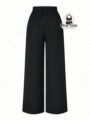 Calça Perna Larga Cintura Alta com Detalhe de Botões Várias Cores Plus Size Calça Perna Larga Cintura Alta com Detalhe