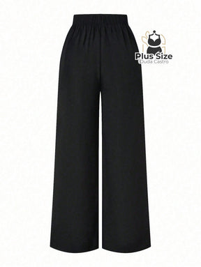 Calça Perna Larga Cintura Alta com Detalhe de Botões Várias Cores Plus Size Calça Perna Larga Cintura Alta com Detalhe