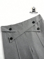 Calça Perna Larga Cintura Alta com Detalhe de Botões Várias Cores Plus Size Calça Perna Larga Cintura Alta com Detalhe