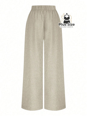 Calça Perna Larga Cintura Alta com Detalhe de Botões Várias Cores Plus Size Calça Perna Larga Cintura Alta com Detalhe