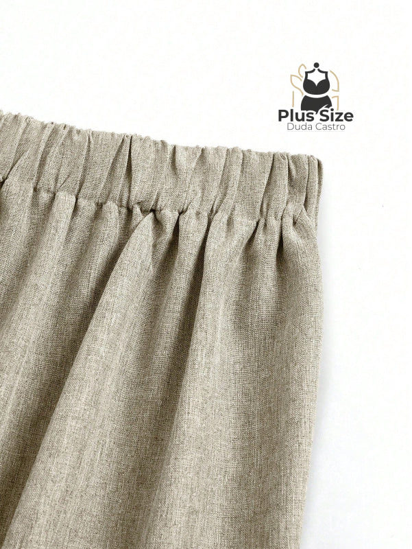 Calça Perna Larga Cintura Alta com Detalhe de Botões Várias Cores Plus Size Calça Perna Larga Cintura Alta com Detalhe