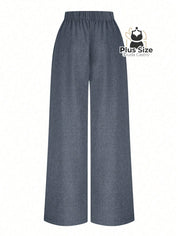Calça Perna Larga Cintura Alta com Detalhe de Botões Várias Cores Plus Size Calça Perna Larga Cintura Alta com Detalhe