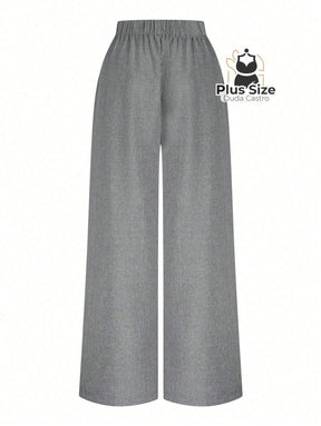 Calça Perna Larga Cintura Alta com Detalhe de Botões Várias Cores Plus Size Calça Perna Larga Cintura Alta com Detalhe