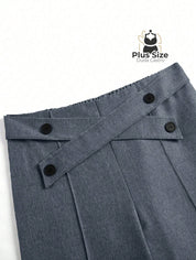 Calça Perna Larga Cintura Alta com Detalhe de Botões Várias Cores Plus Size Calça Perna Larga Cintura Alta com Detalhe