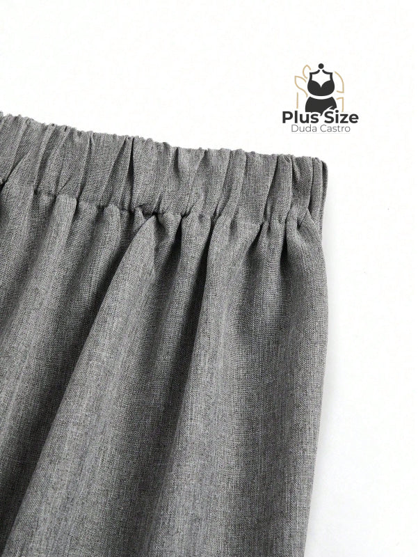 Calça Perna Larga Cintura Alta com Detalhe de Botões Várias Cores Plus Size Calça Perna Larga Cintura Alta com Detalhe