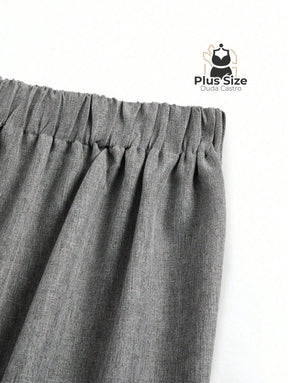 Calça Perna Larga Cintura Alta com Detalhe de Botões Várias Cores Plus Size Calça Perna Larga Cintura Alta com Detalhe