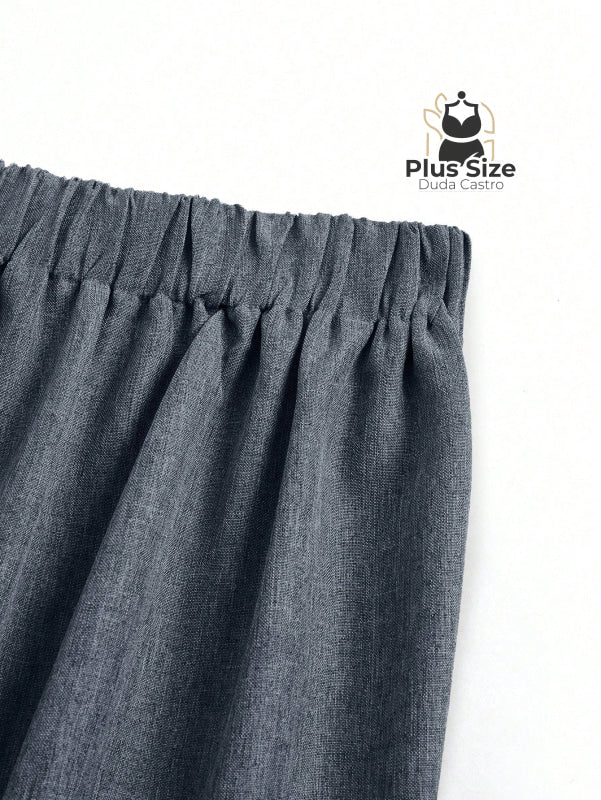 Calça Perna Larga Cintura Alta com Detalhe de Botões Várias Cores Plus Size Calça Perna Larga Cintura Alta com Detalhe