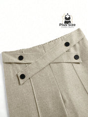 Calça Perna Larga Cintura Alta com Detalhe de Botões Várias Cores Plus Size Calça Perna Larga Cintura Alta com Detalhe
