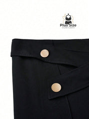Calça Perna Larga Cintura Alta com Detalhe de Botões Várias Cores Plus Size Calça Perna Larga Cintura Alta com Detalhe