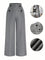 Calça Perna Larga Cintura Alta com Detalhe de Botões Várias Cores Plus Size G / Cinza Calça Perna Larga Cintura Alta