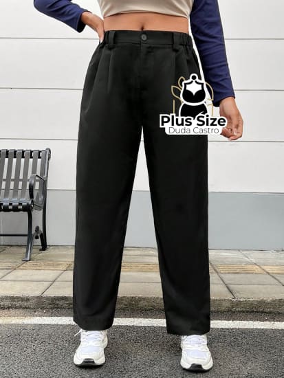 Shein Ezwear Calça Plissada De Cintura Elástica Para Mulheres Tamanho Grande G / Preto