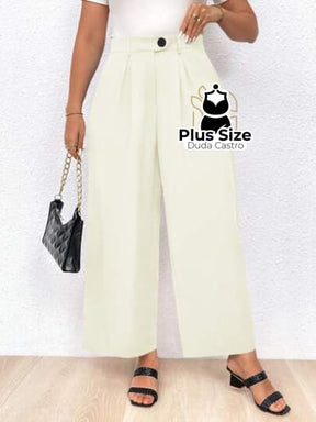 Calça Reta Plissada Lisa Plus Size Calça