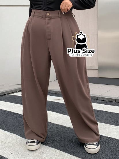 Calça Social Caimento Solto Perna Larga Com Plissados Várias Cores Plus Size