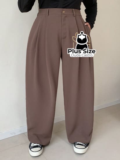 Calça Social Caimento Solto Perna Larga Com Plissados Várias Cores Plus Size