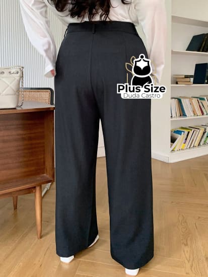 Calça Social Caimento Solto Perna Larga Com Plissados Várias Cores Plus Size