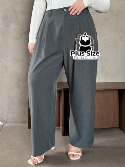 Calça Social Caimento Solto Perna Larga Com Plissados Várias Cores Plus Size