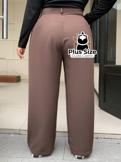 Calça Social Caimento Solto Perna Larga Com Plissados Várias Cores Plus Size