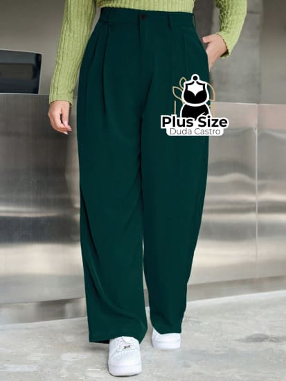 Calça Social Caimento Solto Perna Larga Com Plissados Várias Cores Plus Size