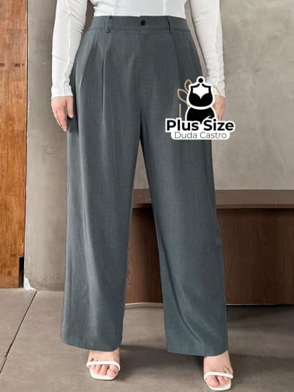 Calça Social Caimento Solto Perna Larga Com Plissados Várias Cores Plus Size