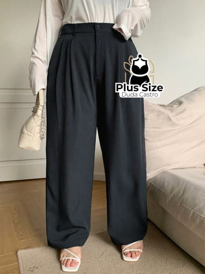 Calça Social Caimento Solto Perna Larga Com Plissados Várias Cores Plus Size G1 / Chumbo