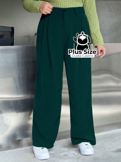 Calça Social Caimento Solto Perna Larga Com Plissados Várias Cores Plus Size G1 / Preto