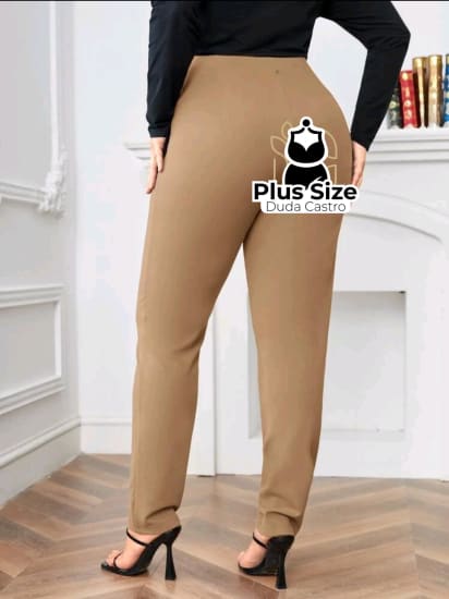 Plussize Calças Social Plissado Com Bolso Inclinado Calça