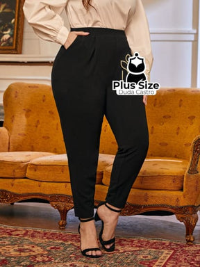 Plussize Calças Social Plissado Com Bolso Inclinado G / Preto Calça