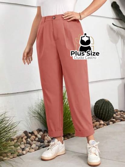 Calças Cintura Alta Com Pregas E Barra Dobrada Várias Cores Plus Size G / Marsala Calça