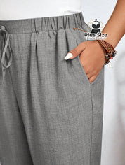 Calças Cintura Elástica e Bolsos Diagonais Plus Size Várias Cores Calças Cintura Elástica e Bolsos Diagonais Plus Size