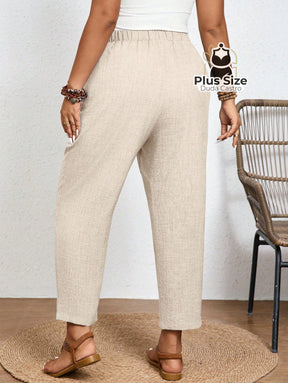 Calças Cintura Elástica e Bolsos Diagonais Plus Size Várias Cores Calças Cintura Elástica e Bolsos Diagonais Plus Size