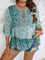 Camisa 100% Viscose Tipo Bata Plus Size Com Estampa Exclusiva E Decote Nó Na Gola G / Azul Bebê