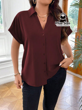 Camisa De Botão Básica Manga Asa Morcego Várias Cores Plus Size Blusa