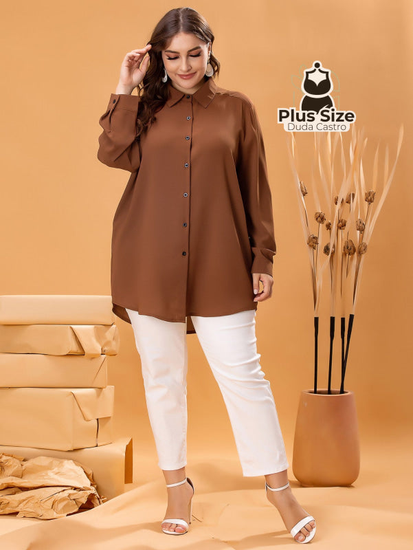 Camisa De Botões Clássica Blusa Plus Size