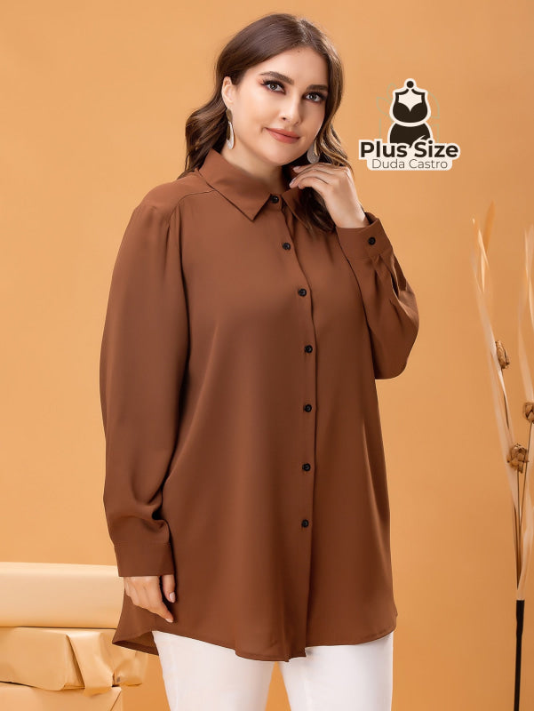 Camisa De Botões Clássica Blusa Plus Size