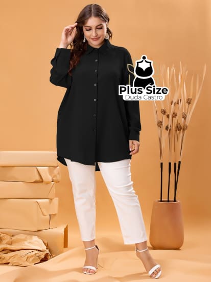 Camisa De Botões Clássica Blusa Plus Size