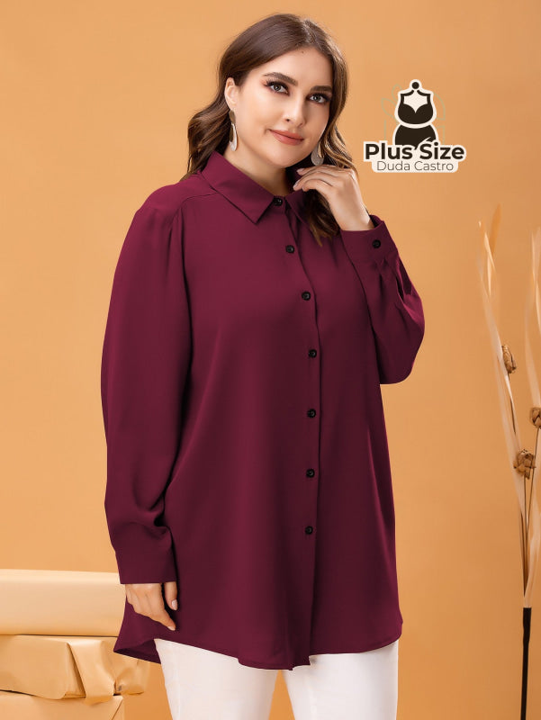 Camisa De Botões Clássica Blusa Plus Size