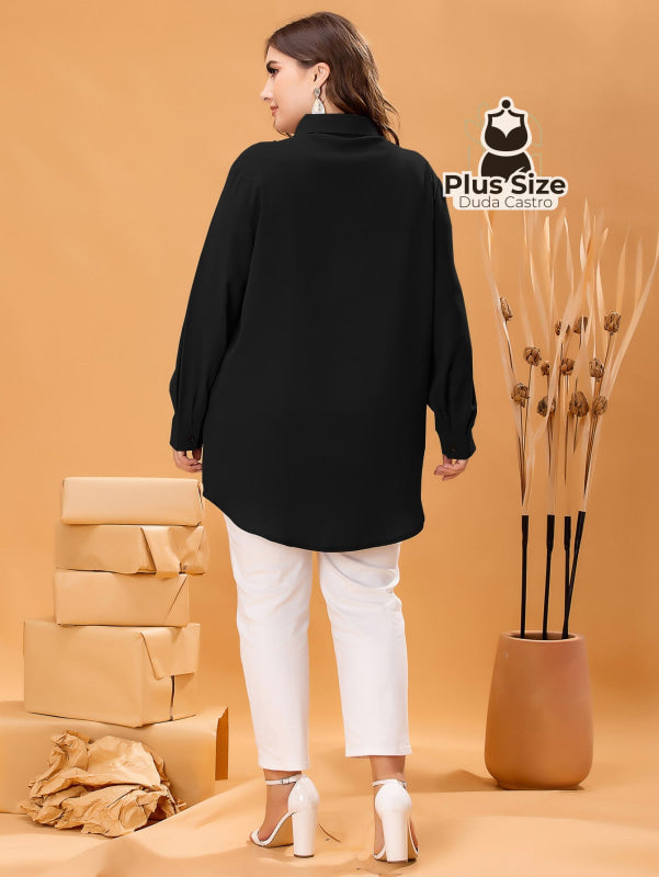 Camisa De Botões Clássica Blusa Plus Size