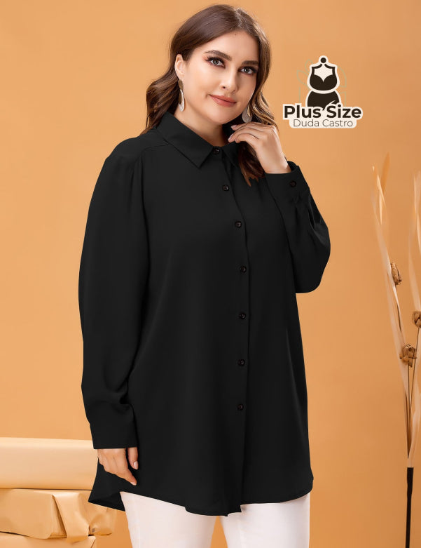 Camisa De Botões Clássica Blusa Plus Size