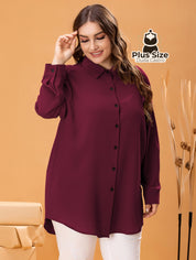 Camisa De Botões Clássica G / Bordô Blusa Plus Size