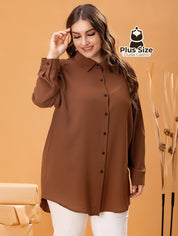 Camisa De Botões Clássica G / Café Blusa Plus Size